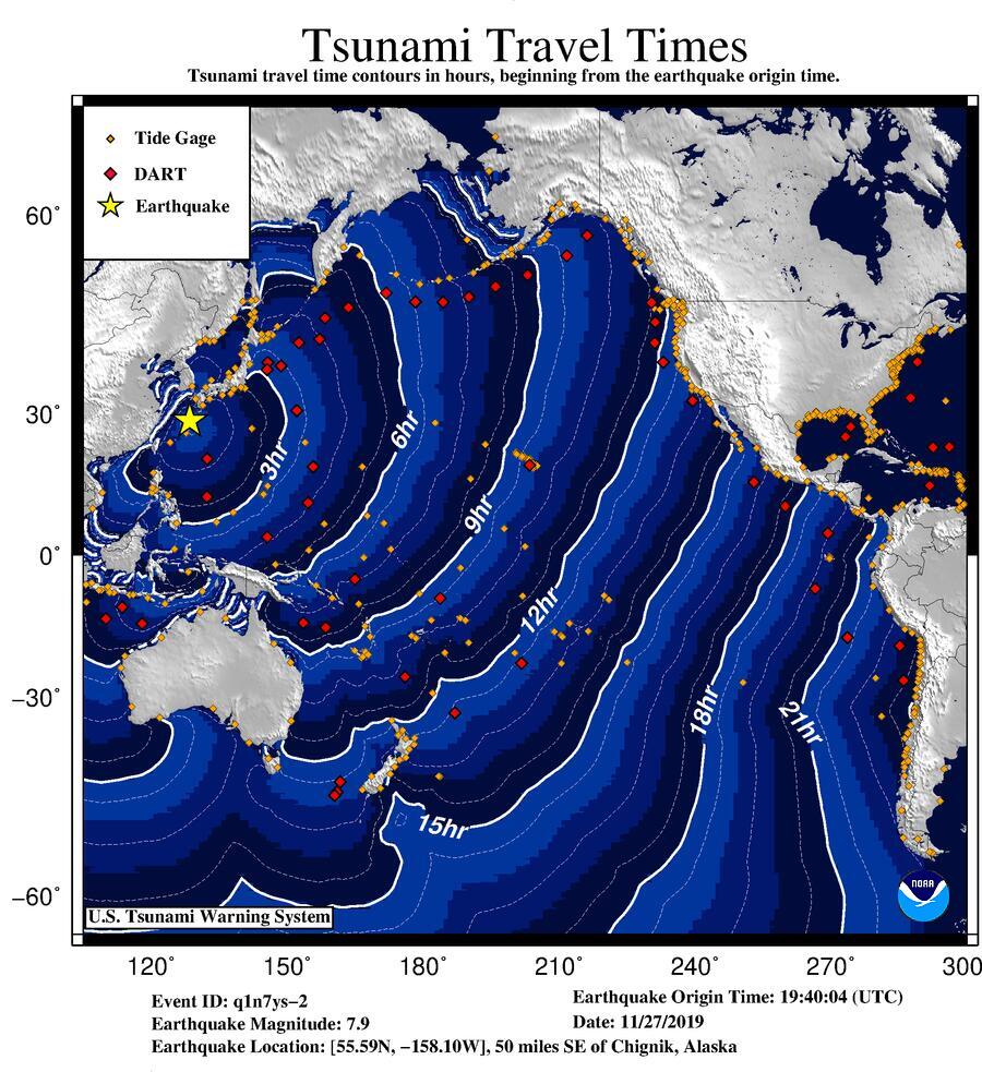 tsunami travel time map